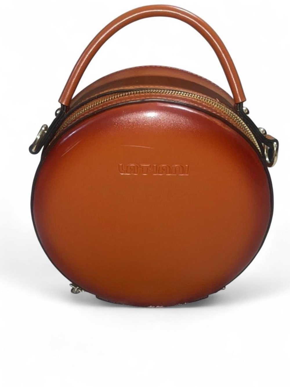 Round Mini Top-Handle Bag in Burnt Orange